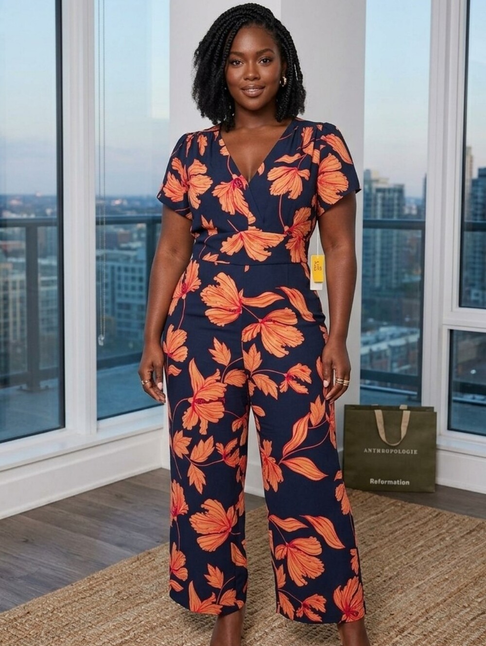 Modcloth Black & Orange Floral Jumpsuit Size 2X - NWT